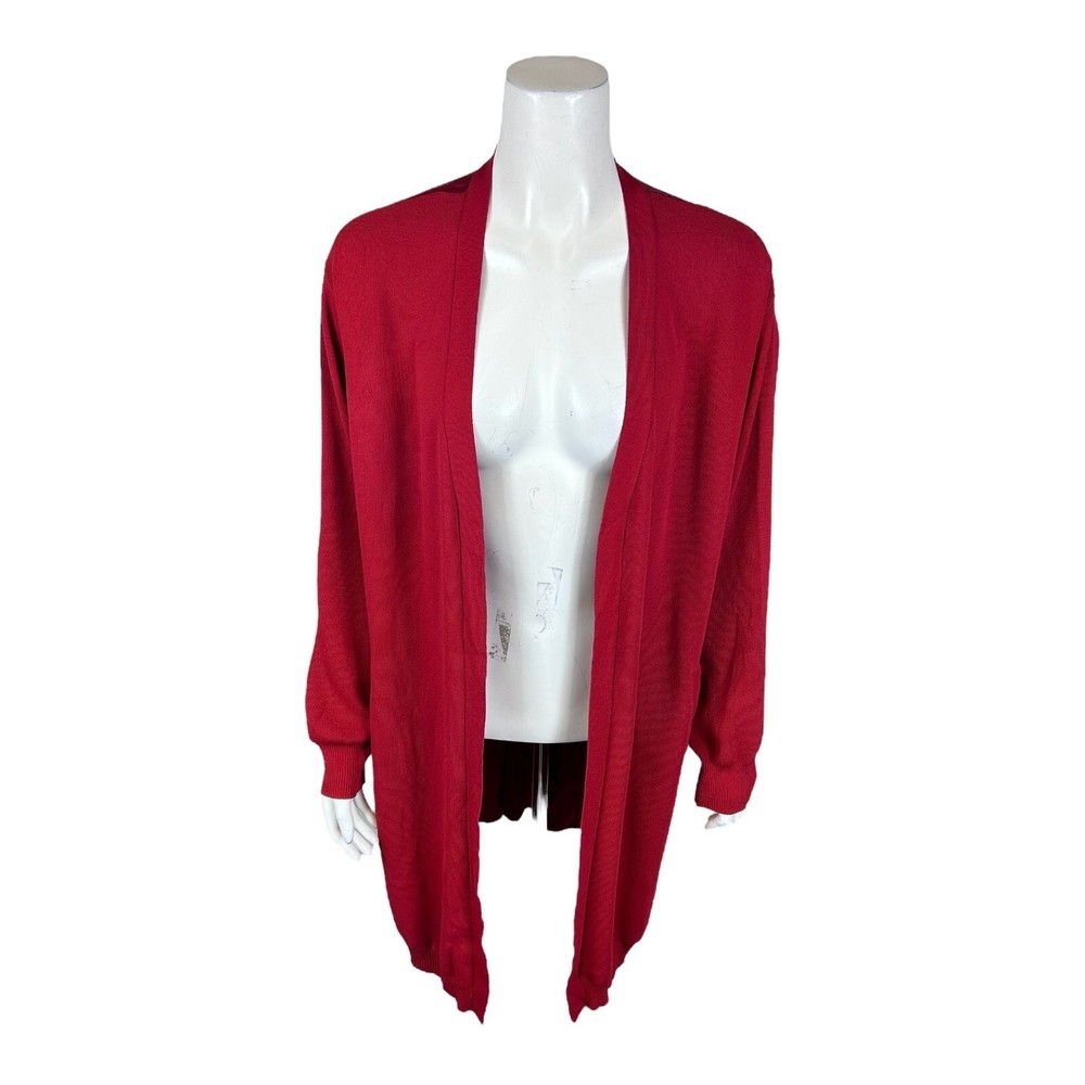 Truth + Style Petite Mixed Media Sweater Knit Duster with Satin Red PXL Size